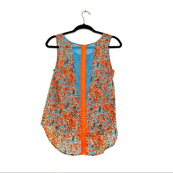 Mine Neon Lightweight Floral Contrast Zipper Tank - Picture 2 of 7